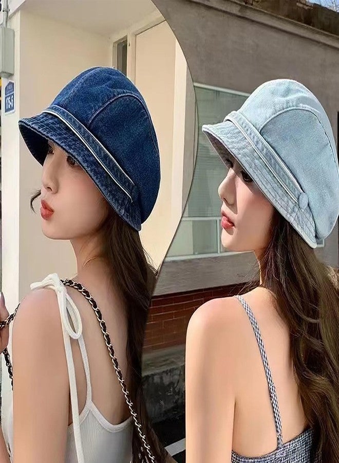 KORIXINE Newsboy Hat for Women: Fashion Denim Hats - Womens Cute Jeans Beret Newsboy Cap Cabbie Artist Summer Soft Visor Hat Adjustable (Navy) - Image 2